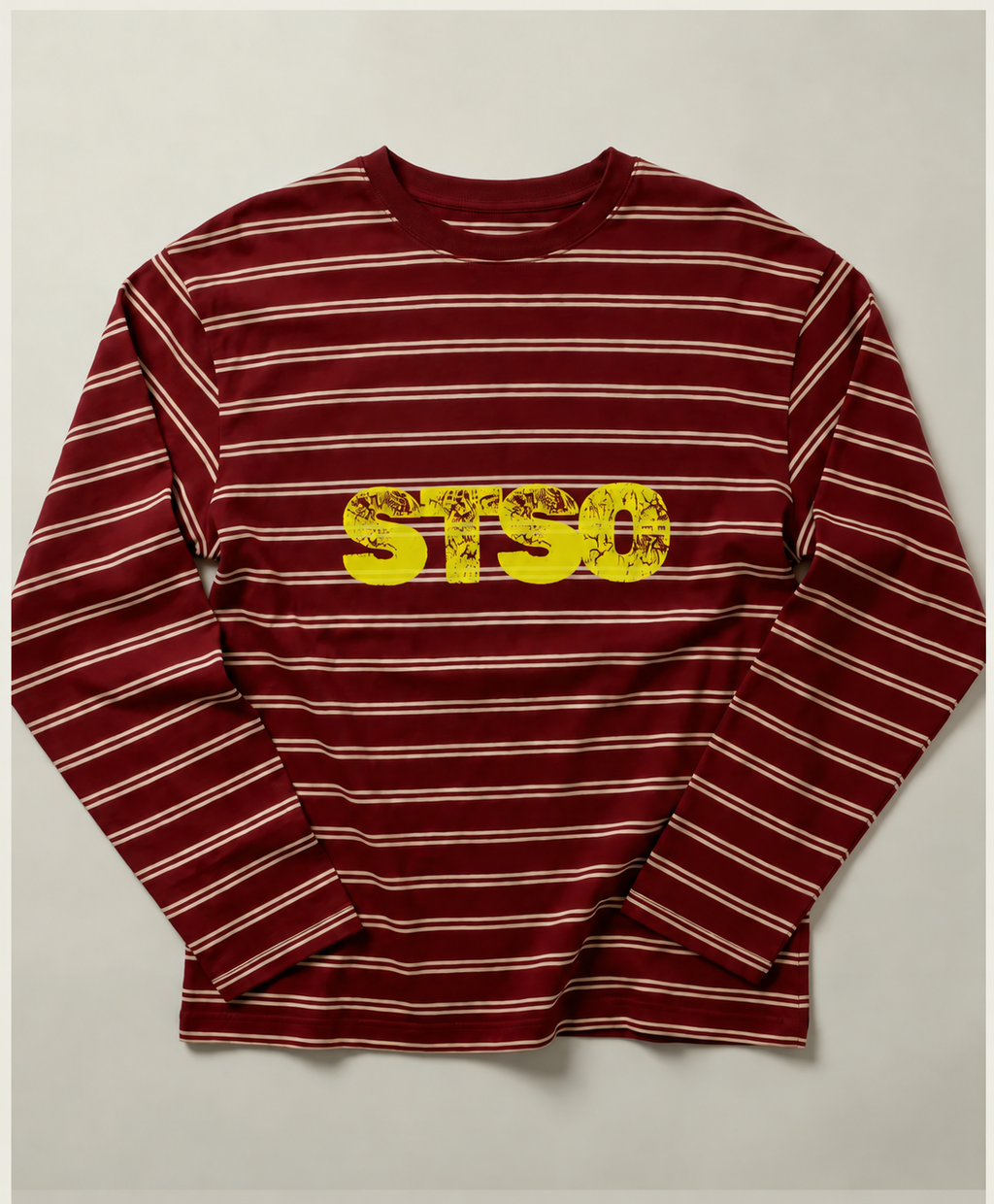 Gestreepte longsleeve bordeaux met gele STSO van 72.71 Clothing – productfoto