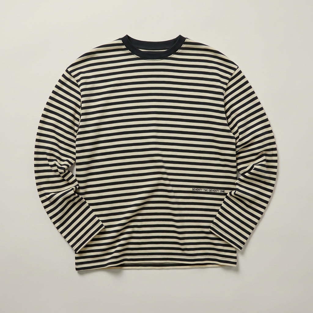 Gestreepte longsleeve navy – Seventy Two Seventy One van 72.71 Clothing – liggend, voorkant