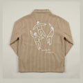 Gestreept overshirt donkerbruin met rugprint van 72.71 Clothing – achterkant met de Circle of Friends-tekening